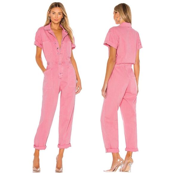 pistola Pants - PISTOLA Grover Pink Flamingo Jumpsuit Size Small Tapered Utility Cargo Cotton